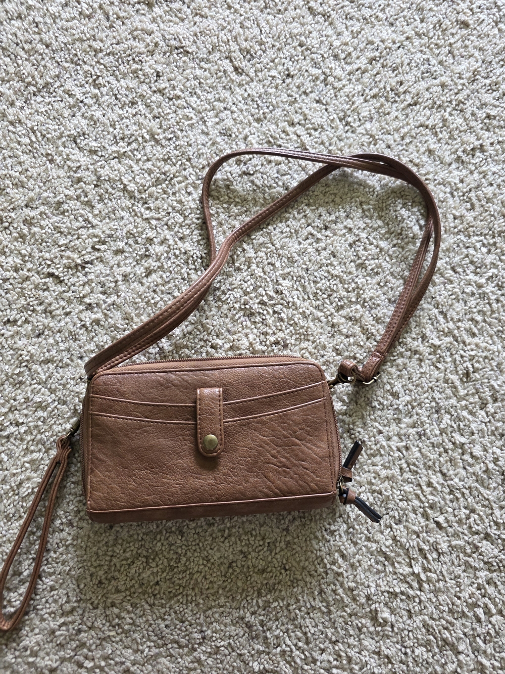 Everyday Tan Crossbody Wallet with Wristlet Strap